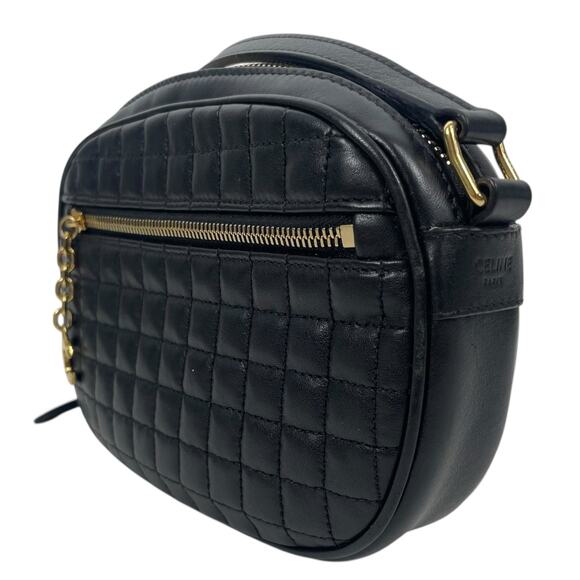 Celine C Charm Quilted Calfskin Small Crossbody Camera Bag Black Gold 2019 - Picture 8 of 16
